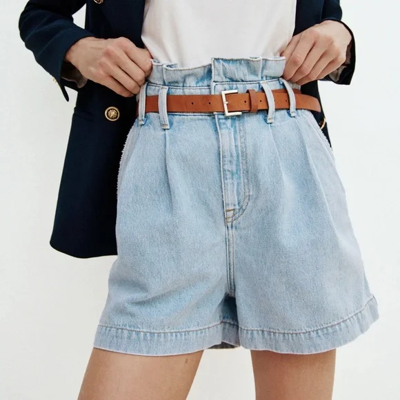 Paper Bag Zara Belted Shorts Zara Black High Waist Elegant Belted